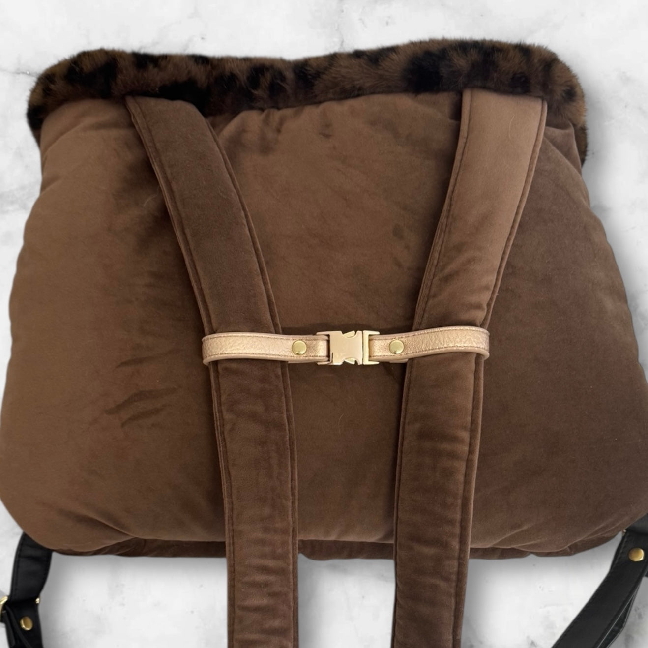 Stella dog carrier bag in quilted beige velvet