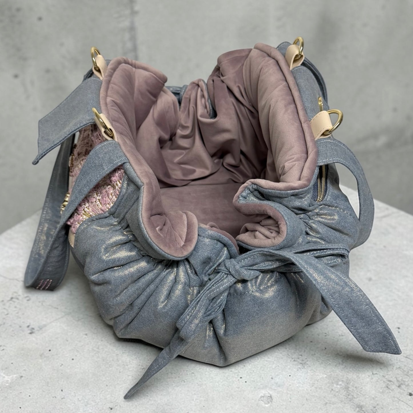 Sac de transport pour chien Stella été denim et lilas