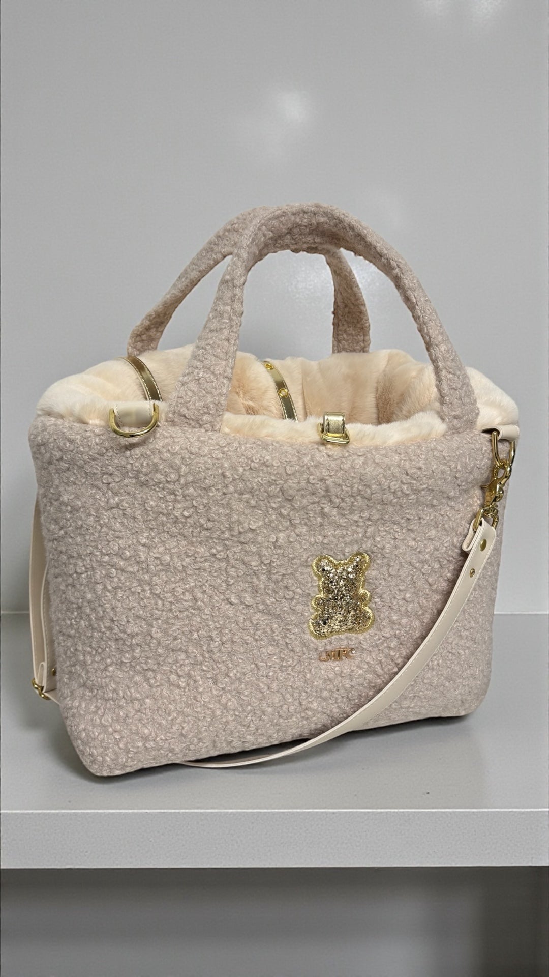 Sac de transport pour chien cabas en bouclettes et fausse fourrure