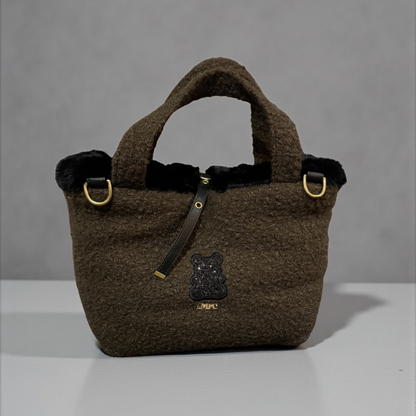 Sac de transport pour chien cabas en bouclettes et fausse fourrure