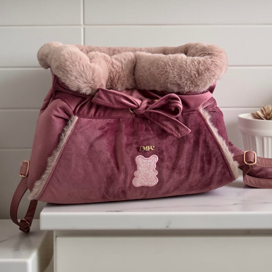 Sac de transport pour chien ventral en velours rose