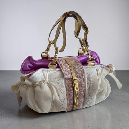 Stella dog carrier bag in quilted beige velvet