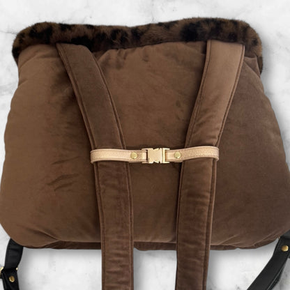 Stella dog carrier bag in quilted beige velvet