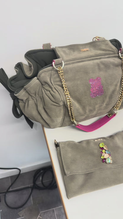 Stella dog carrier bag in grained leather